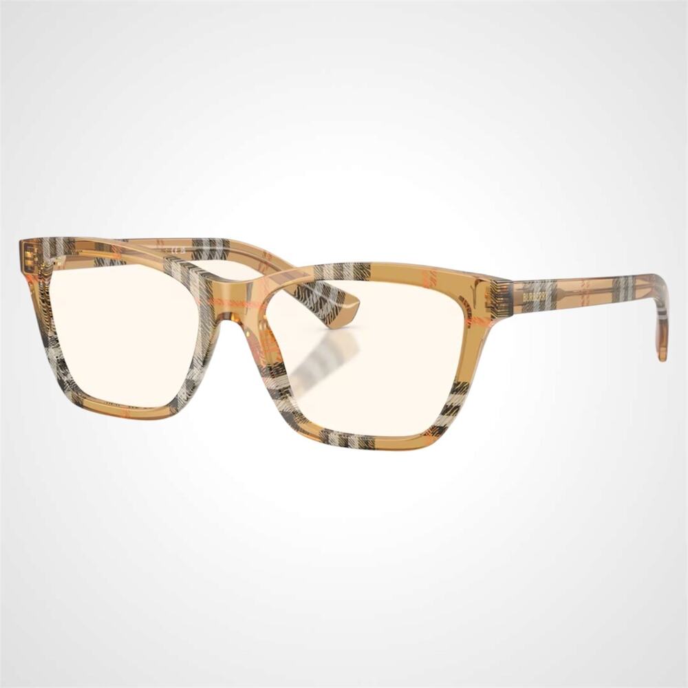 New Burberry Eyeglasses Brown Check Sand Square 52mm w/ Box & Case BURBERRY - Picture 1 of 7